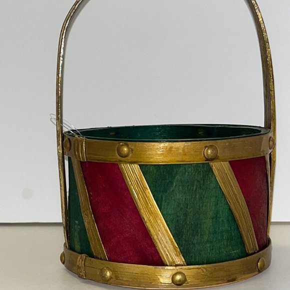 Vintage Christmas Decor  Basket Red Green Gold  Trim - Picture 2 of 4